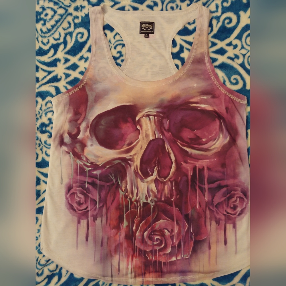 Lethal Angel Skull Tank Top. Size XL. Purple and White.
